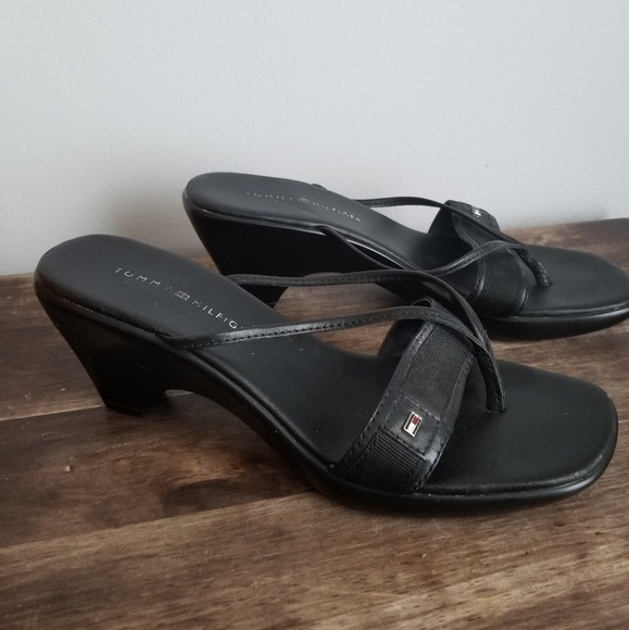 tommy hilfiger black wedge sandals